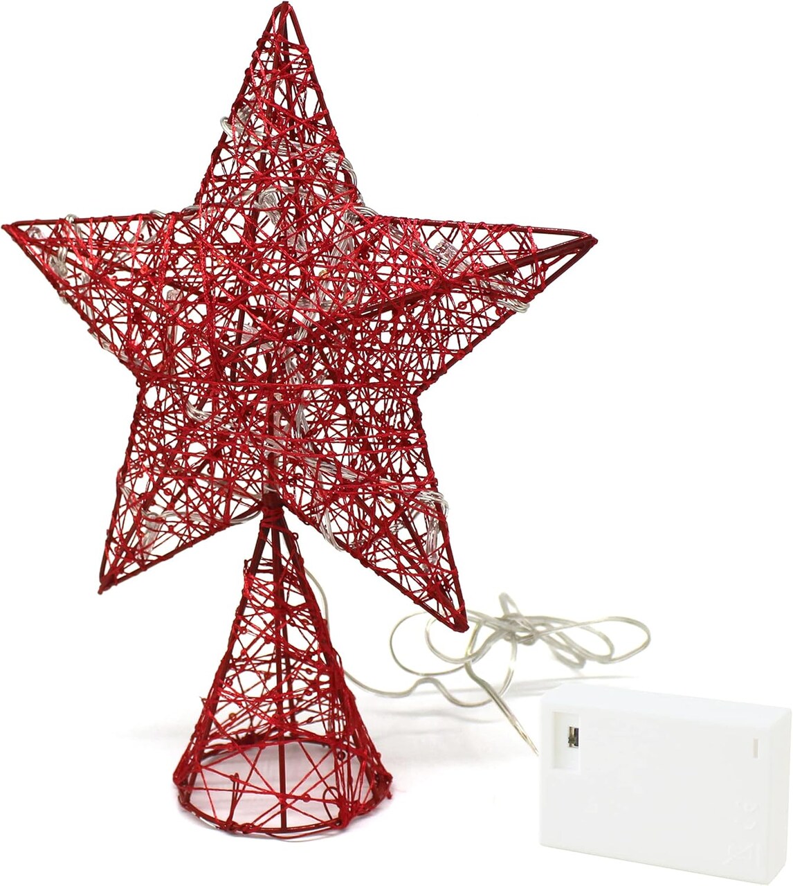 Christmas Star Tree Topper with Warm White LED Lights and Timer - 8 x 10 Inch (Red)